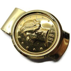 1897 USA Novelty Gold Tone Half Dollar Money Clip Stainless Steel Wallet Credit